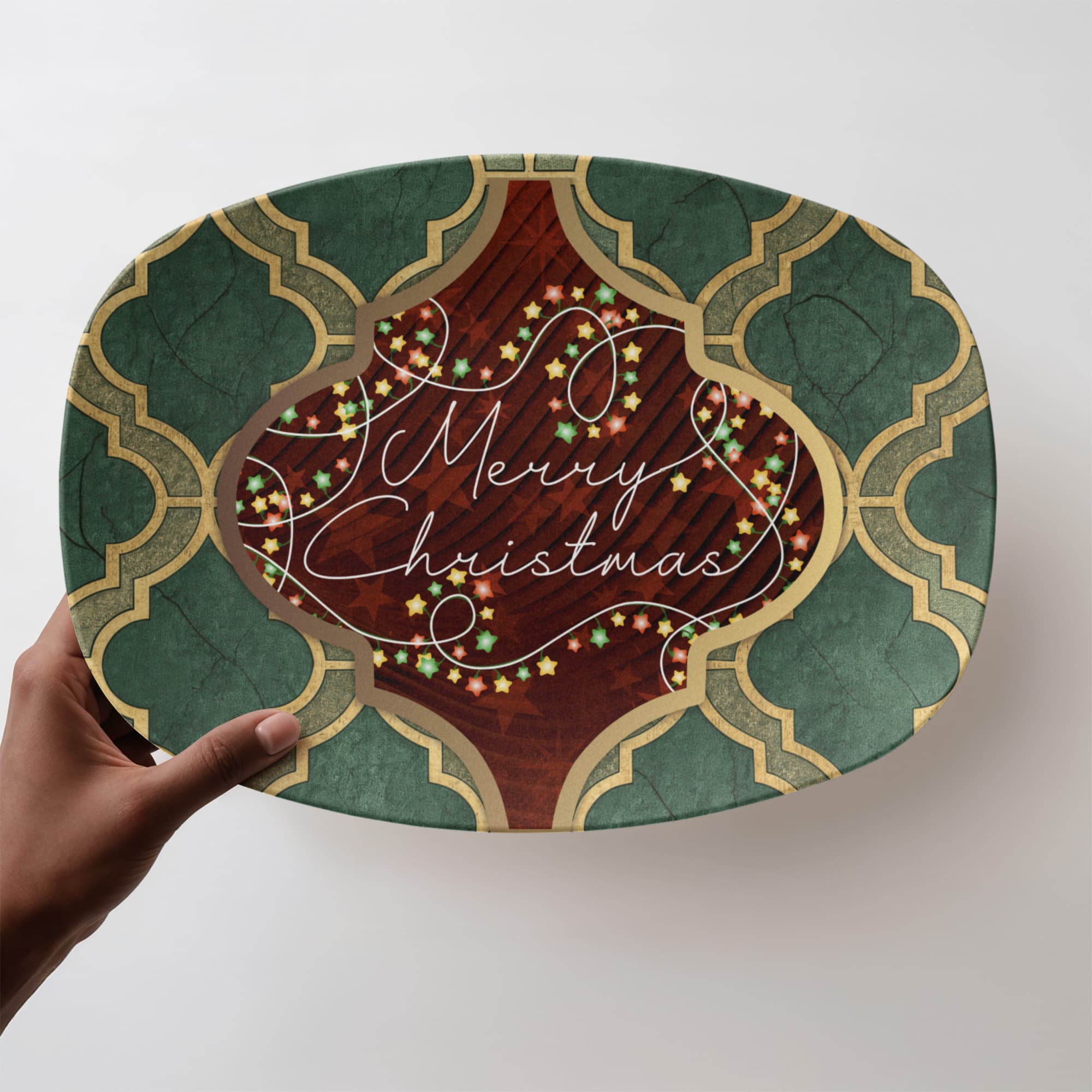 Merry Christmas Arabasque Tile Oval Serving Platter