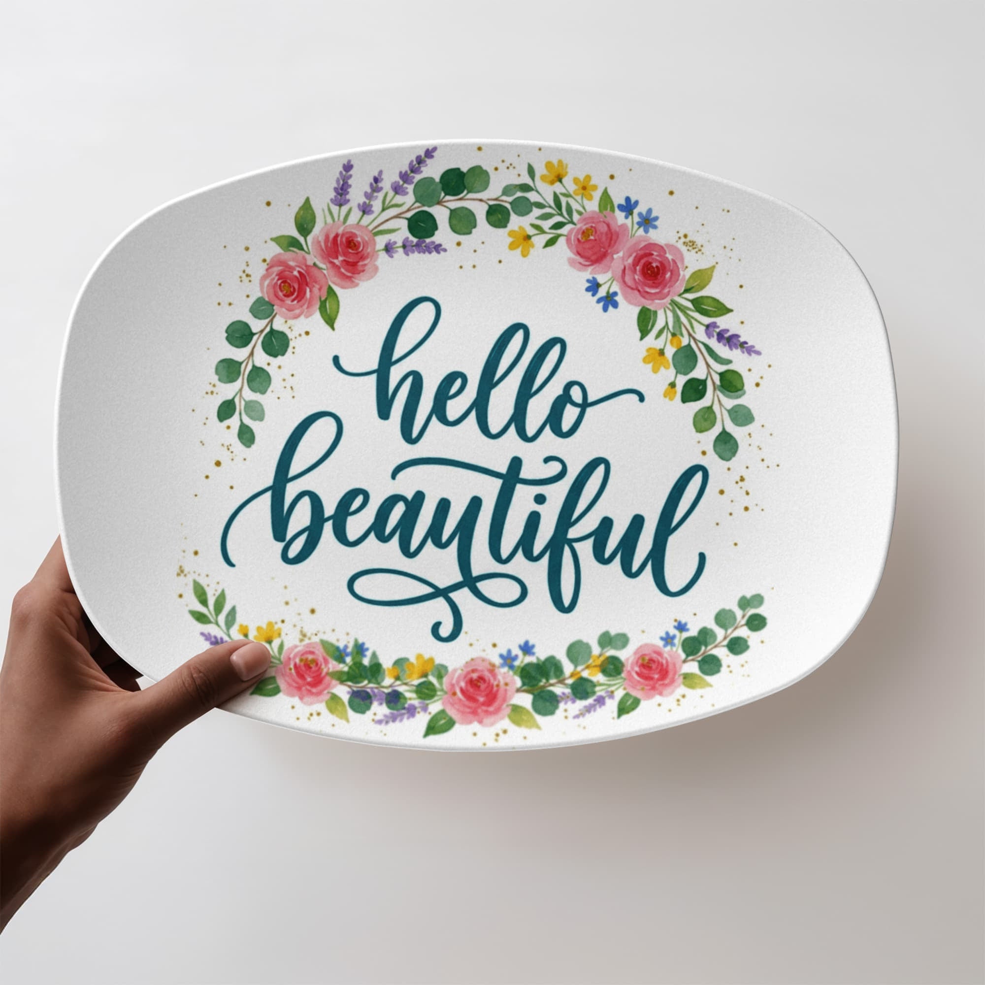 Floral Hello Beautiful 10”x14” Oval Serving Platter