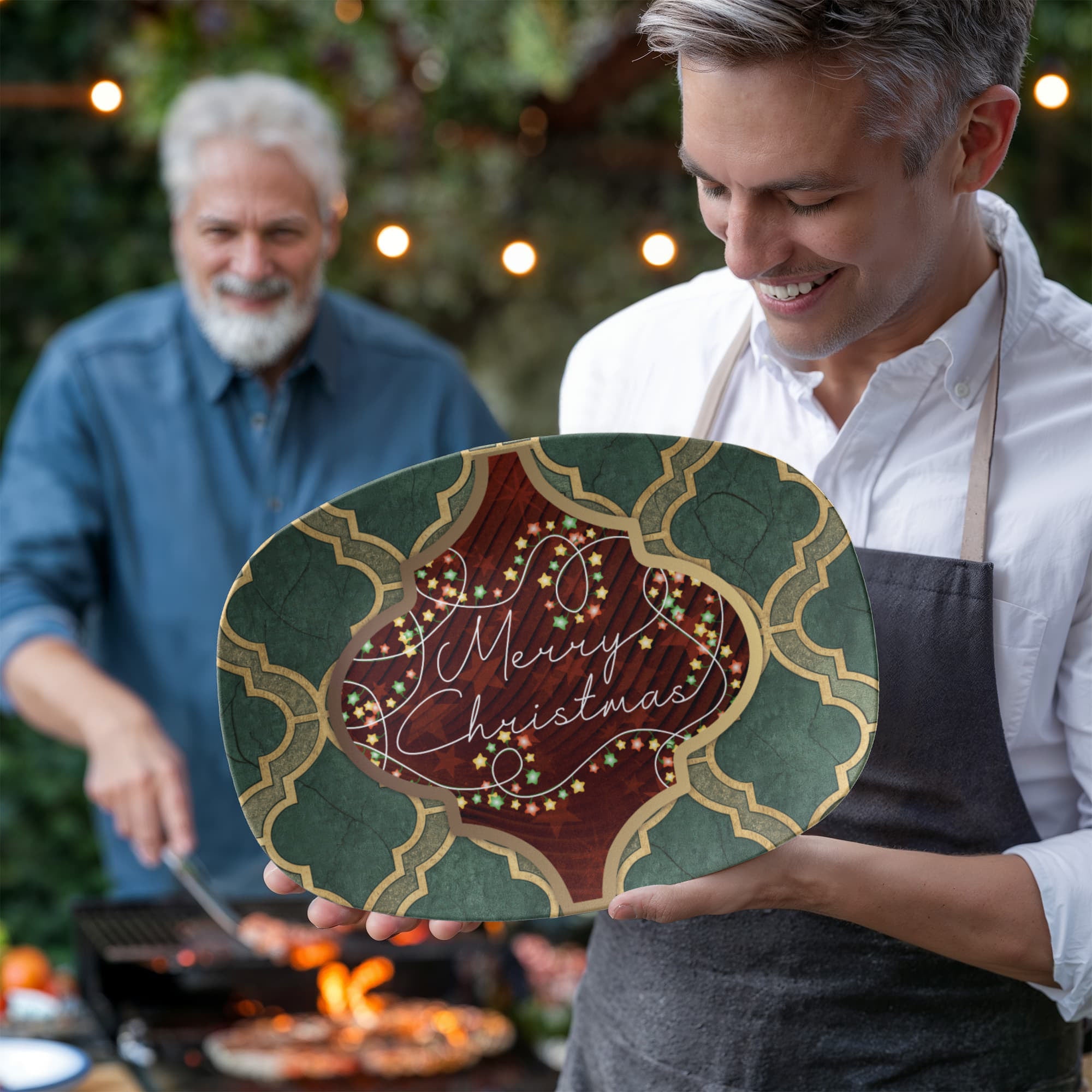 Merry Christmas Arabasque Tile Oval Serving Platter