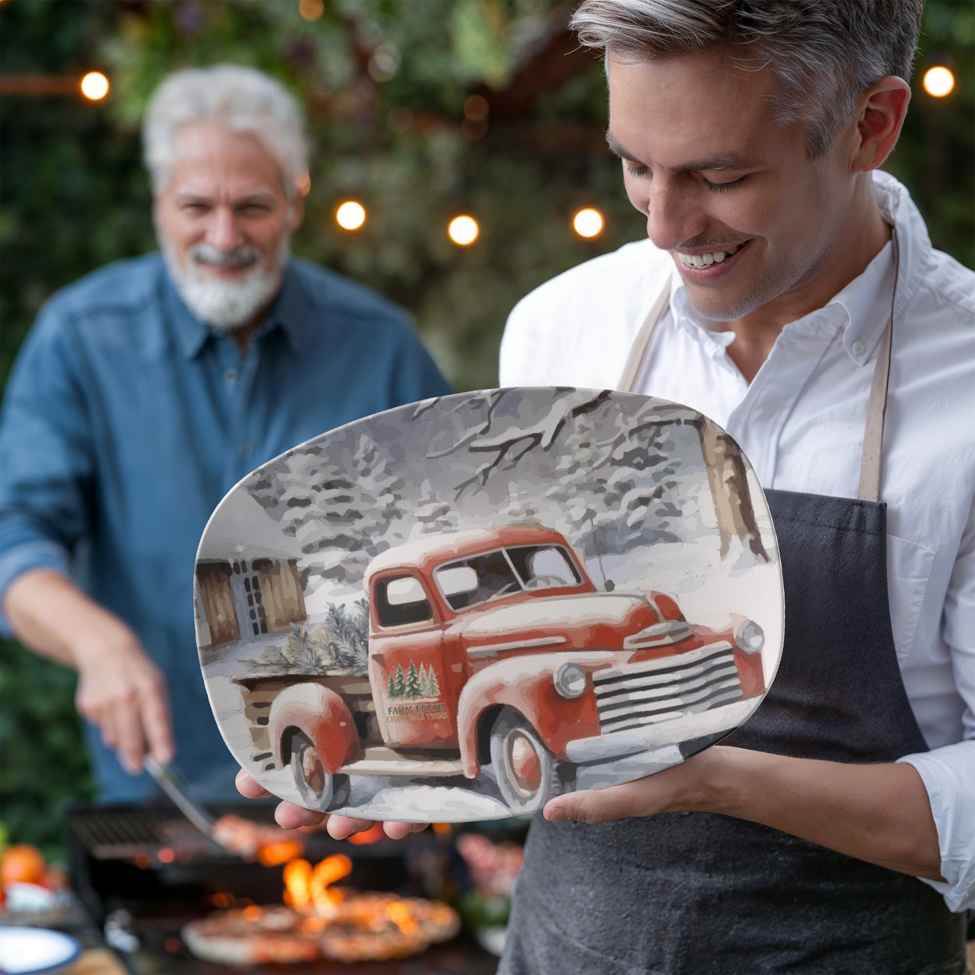 Farm Fresh Christmas Tree Vintage Truck Oval Serving Platter