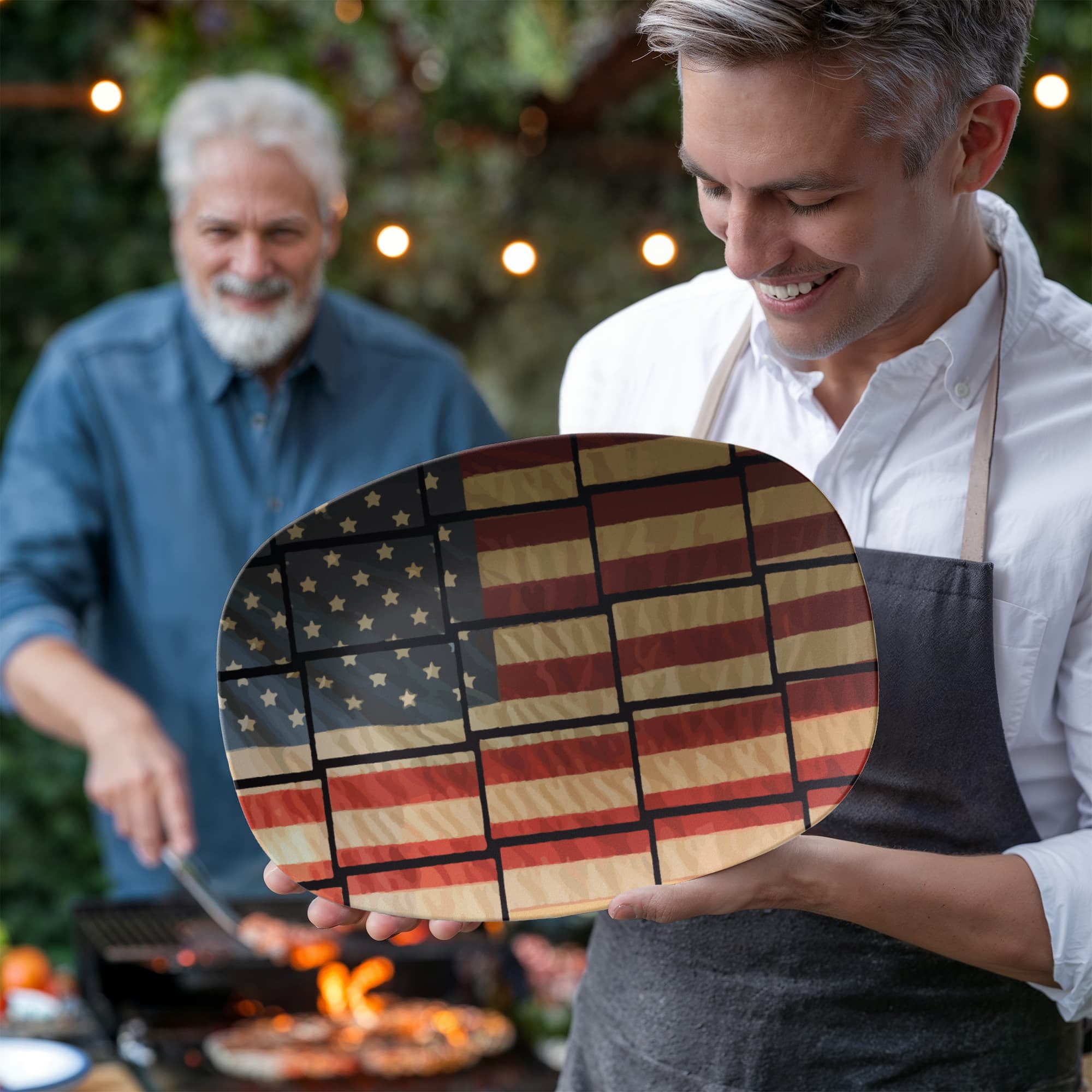 US Flag Basket Weave Pattern 10” x 14” Oval Serving Platter