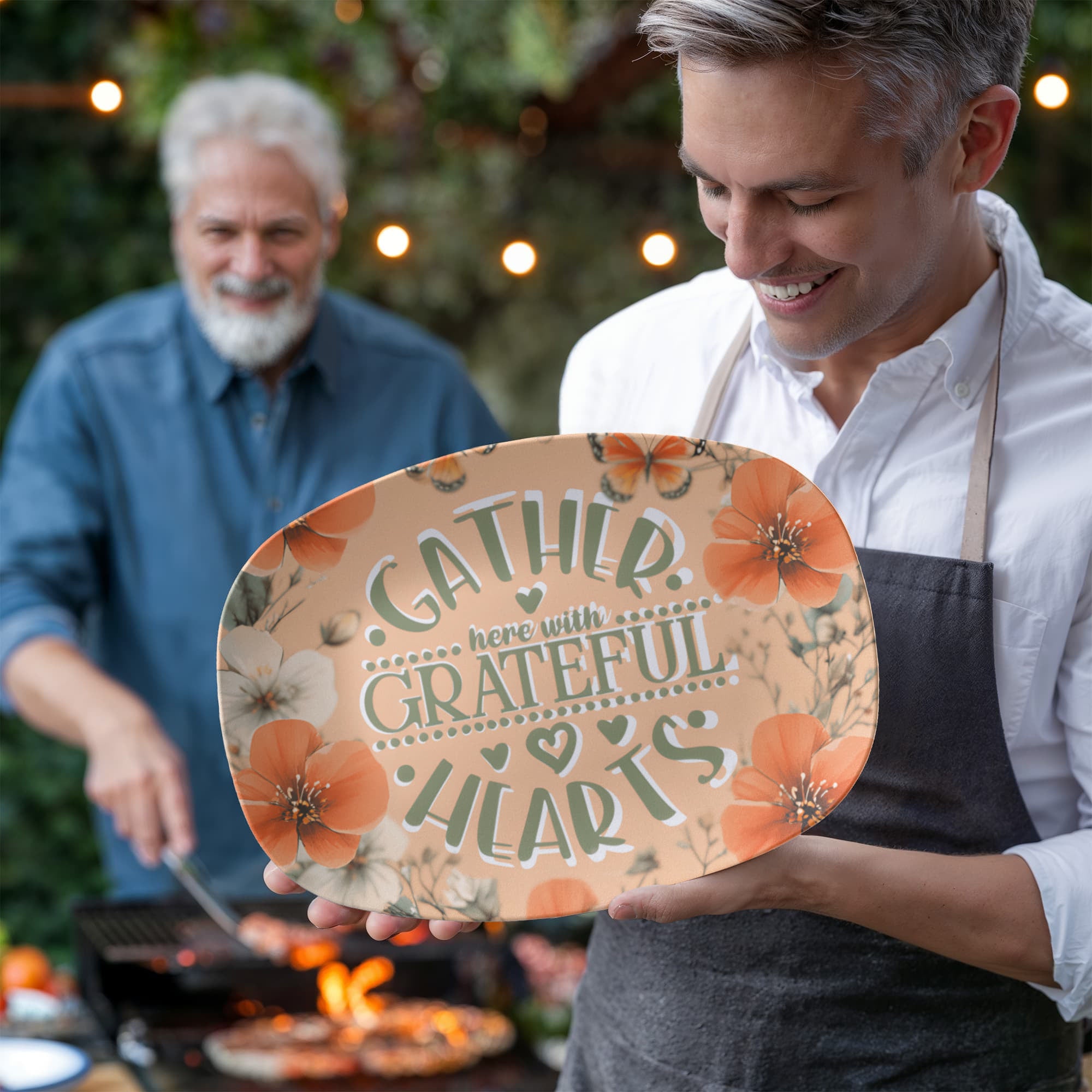 Gather Here with Grateful Hearts Orange Serving Platter