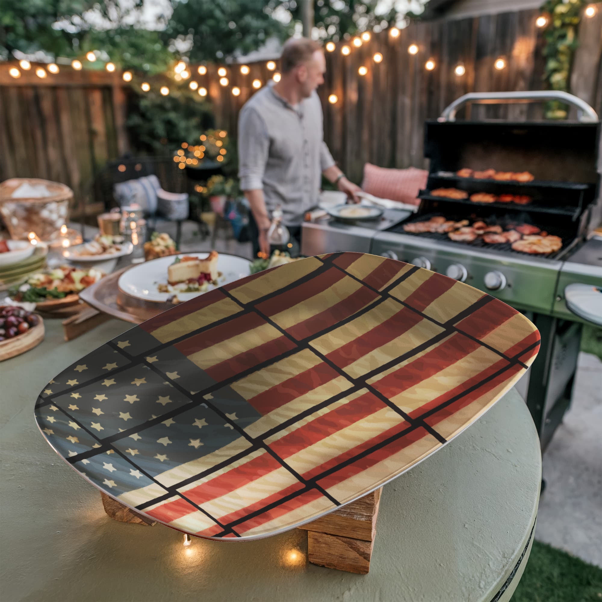 US Flag Basket Weave Pattern 10” x 14” Oval Serving Platter