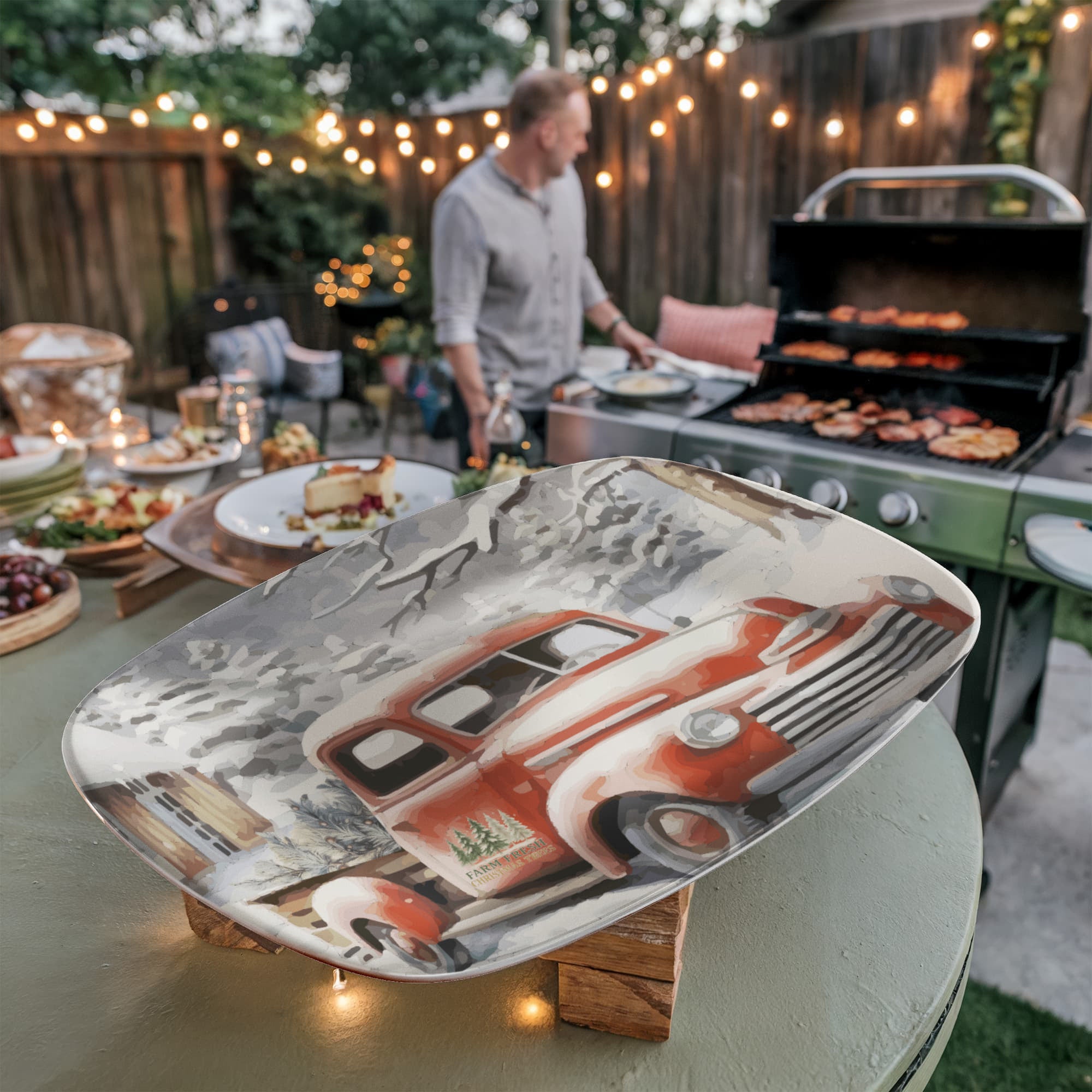 Farm Fresh Christmas Tree Vintage Truck Oval Serving Platter