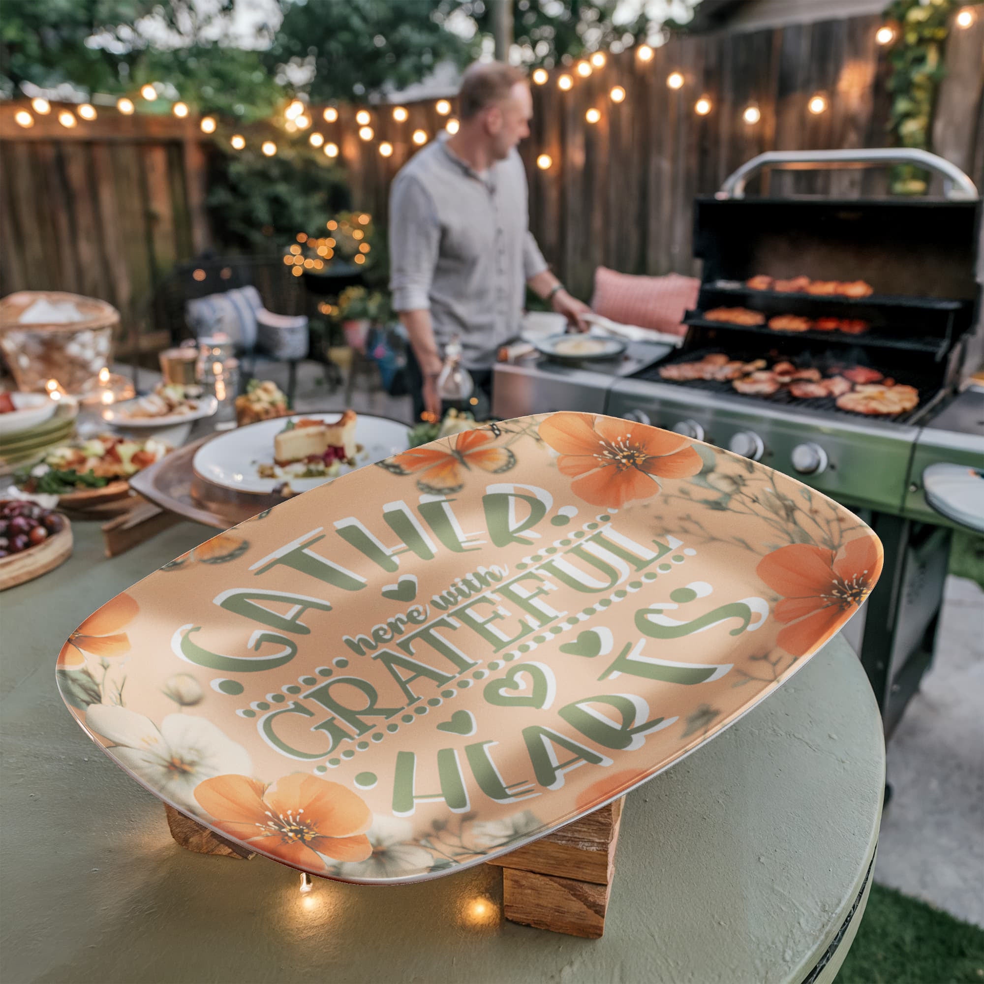 Gather Here with Grateful Hearts Orange Serving Platter