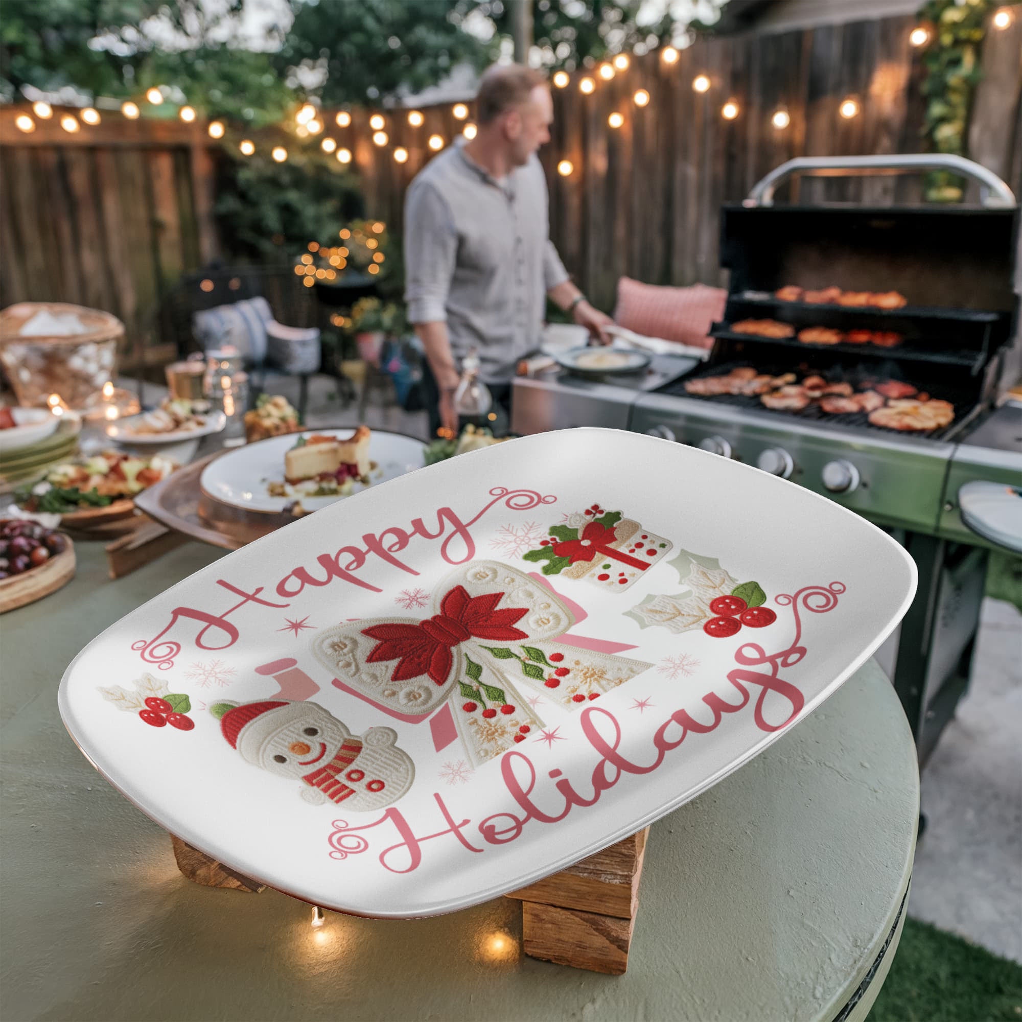 Happy Holidays Faux Yarn Oval Serving Platter