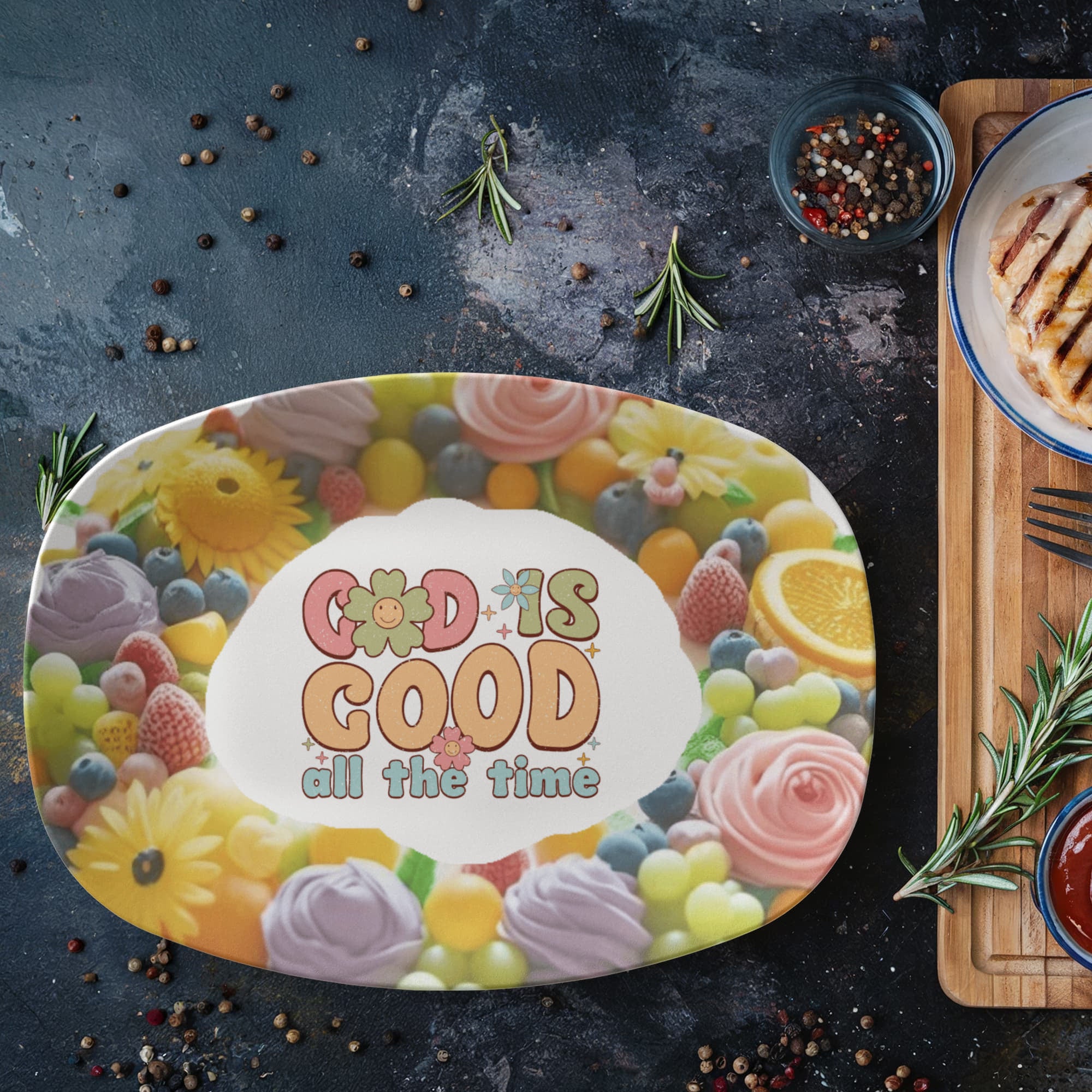God is Good Faith Based Floral Design 10' x 14' Oval Platter