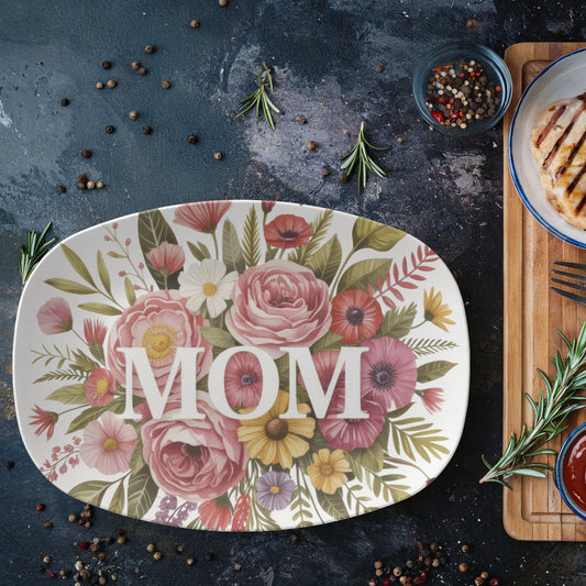 Floral Mom Mother's Day Decor 10" x 14" Oval Serving Platter
