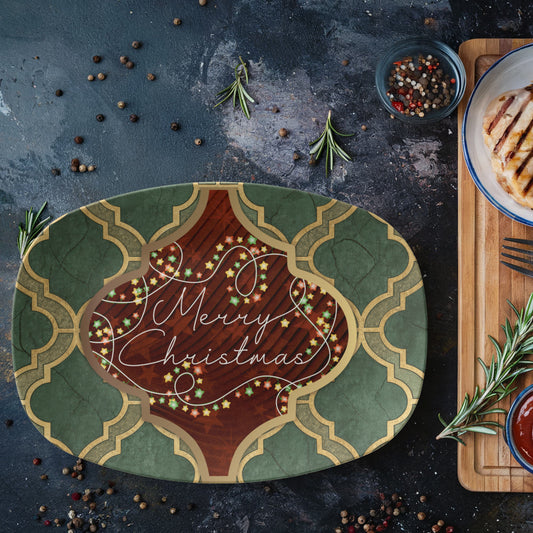 Merry Christmas Arabasque Tile Oval Serving Platter