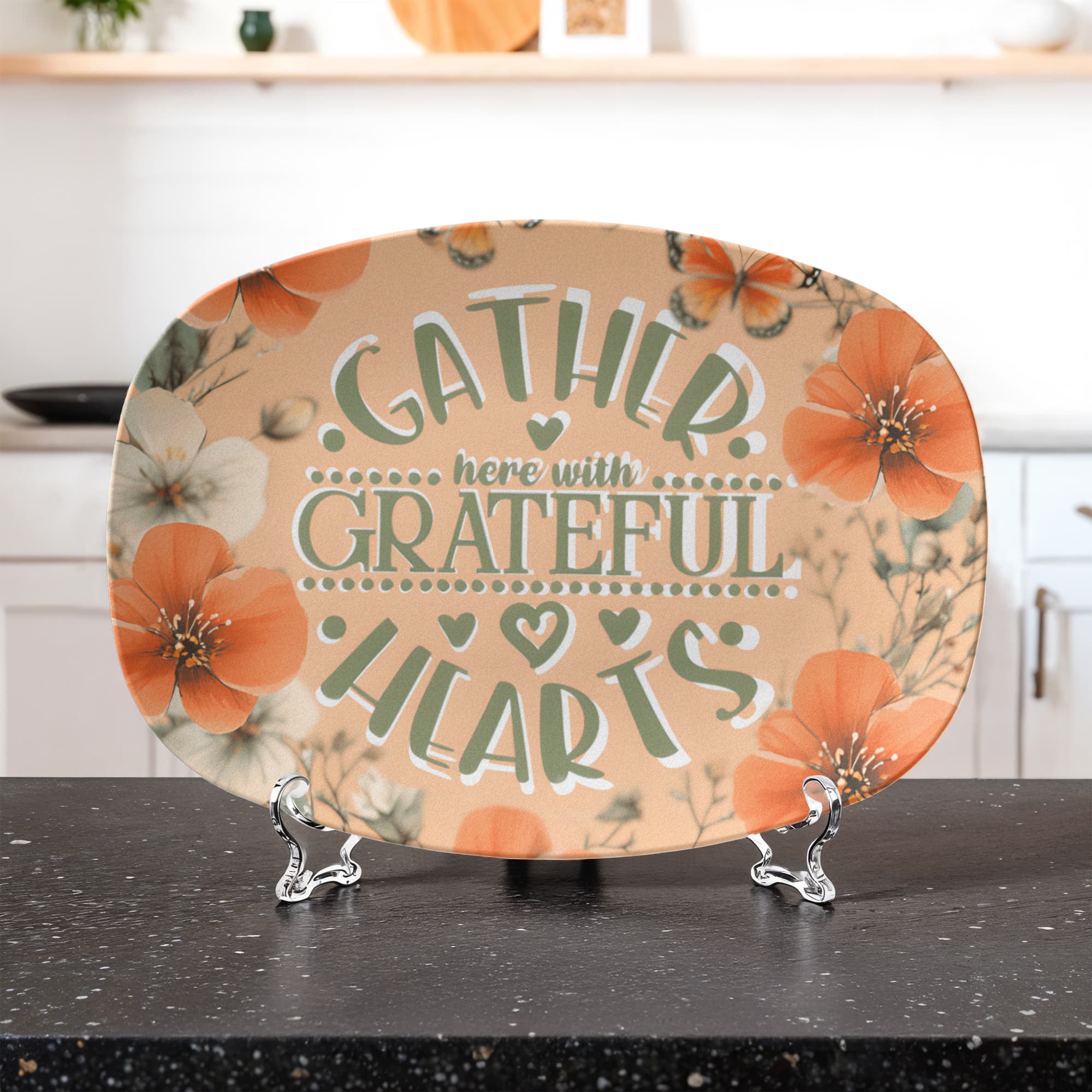 Gather Here with Grateful Hearts Orange Serving Platter
