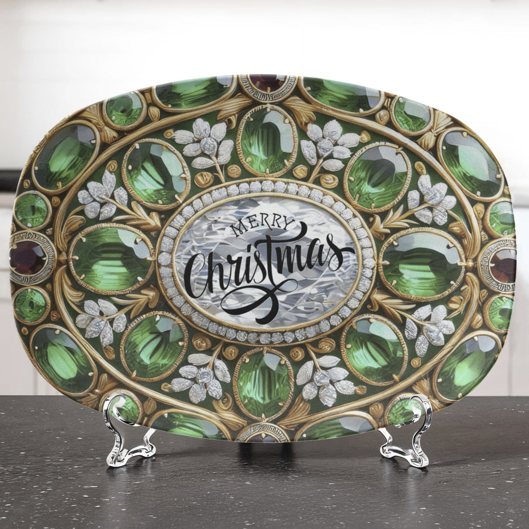 Ornate Silver Christmas Polymer Tableware Bundle