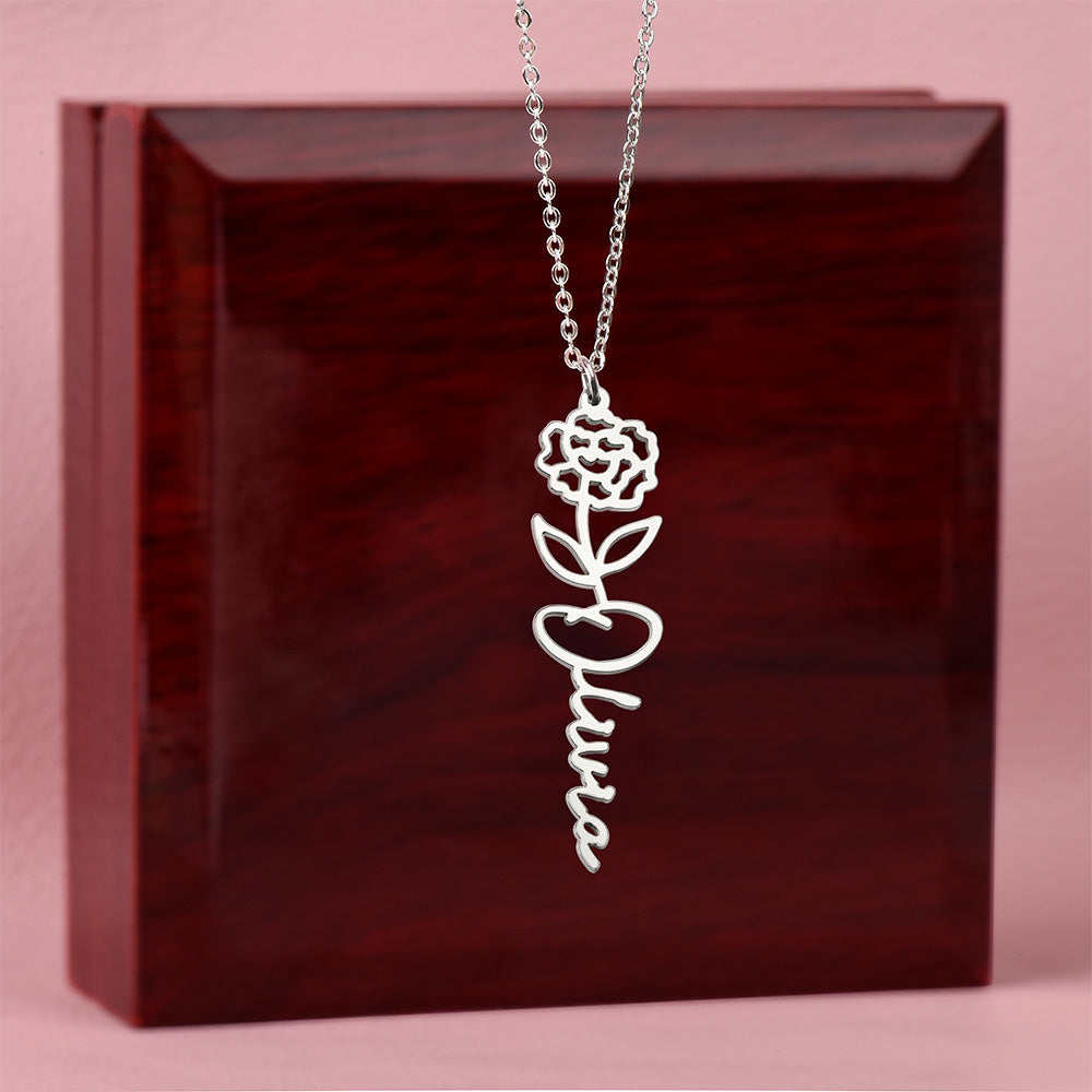 Personalized Floral Name Necklace with Birth Flower