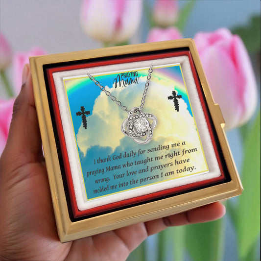 Praying Mama Mother's Day Love Knot Necklace with Preserved Rose