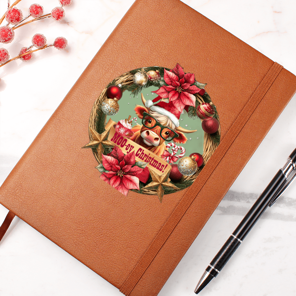 Moo-ey Christmas Highland Cow Graphic Leather Journal with Gift Wrapping