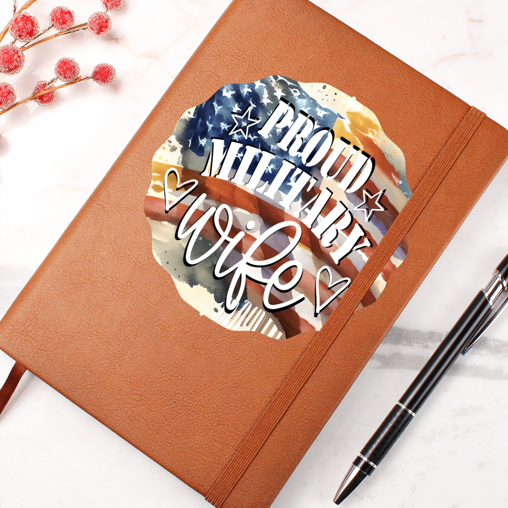 United States Proud Military Wife Graphic Leather Journal