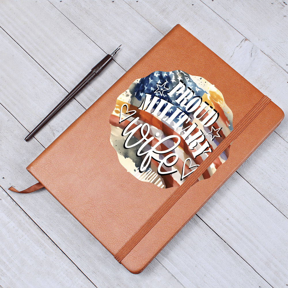 United States Proud Military Wife Graphic Leather Journal