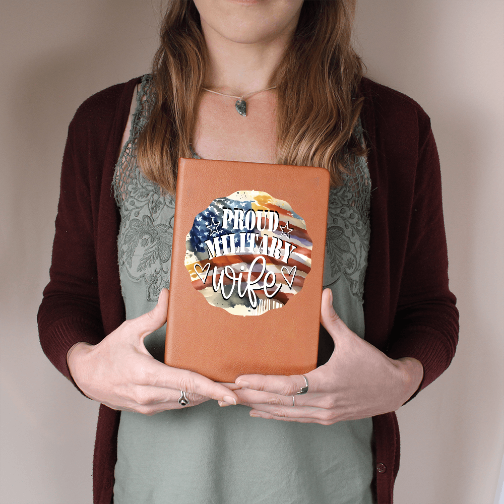 United States Proud Military Wife Graphic Leather Journal
