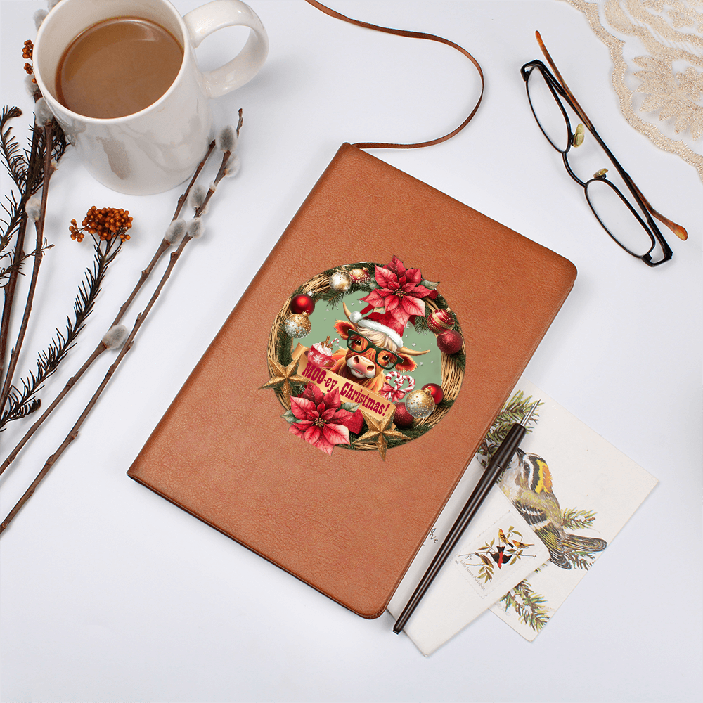 Moo-ey Christmas Highland Cow Graphic Leather Journal with Gift Wrapping
