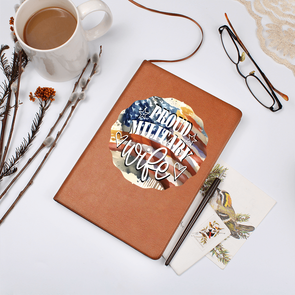 United States Proud Military Wife Graphic Leather Journal