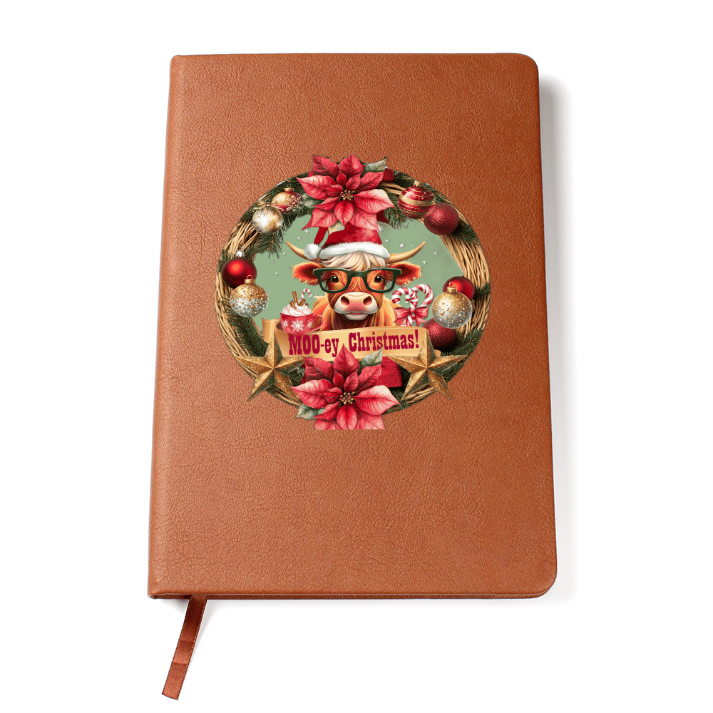 Moo-ey Christmas Highland Cow Graphic Leather Journal with Gift Wrapping