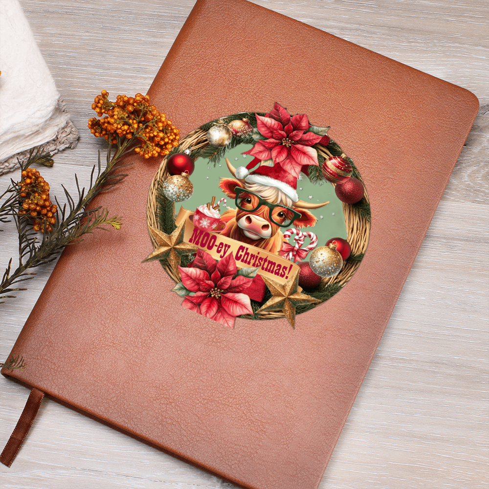 Moo-ey Christmas Highland Cow Graphic Leather Journal with Gift Wrapping