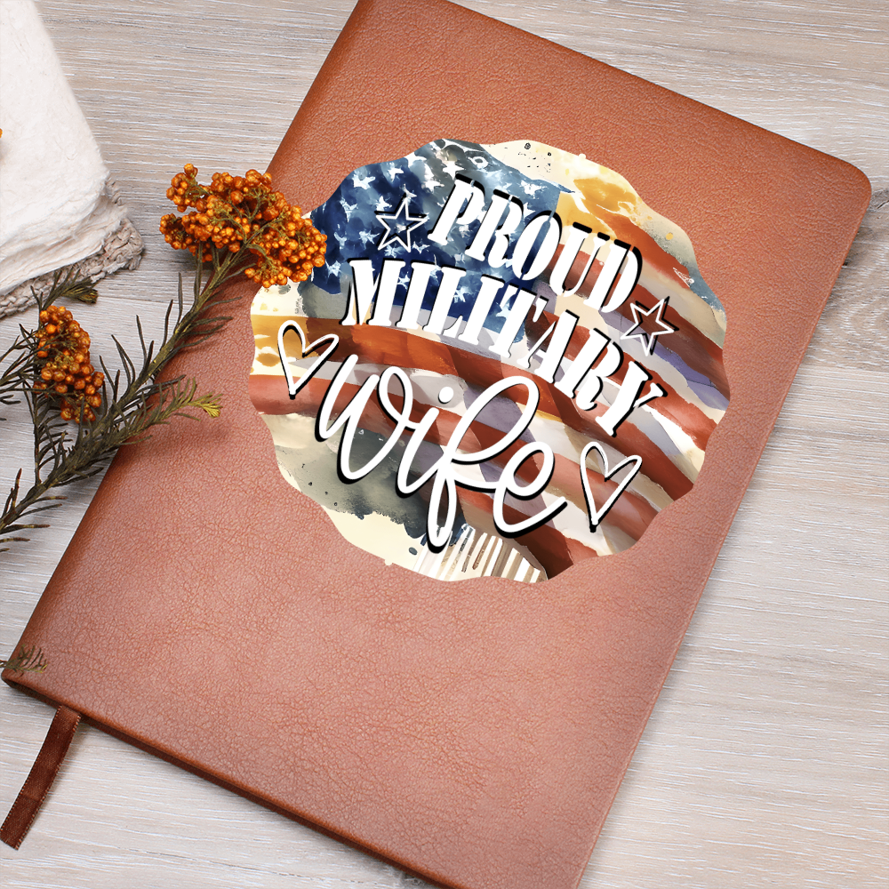 United States Proud Military Wife Graphic Leather Journal