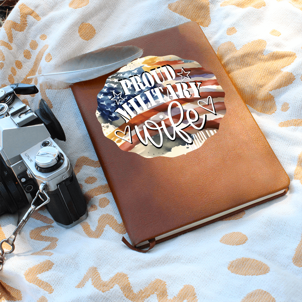 United States Proud Military Wife Graphic Leather Journal