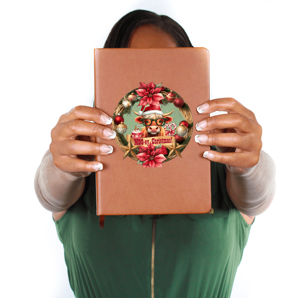 Moo-ey Christmas Highland Cow Graphic Leather Journal with Gift Wrapping