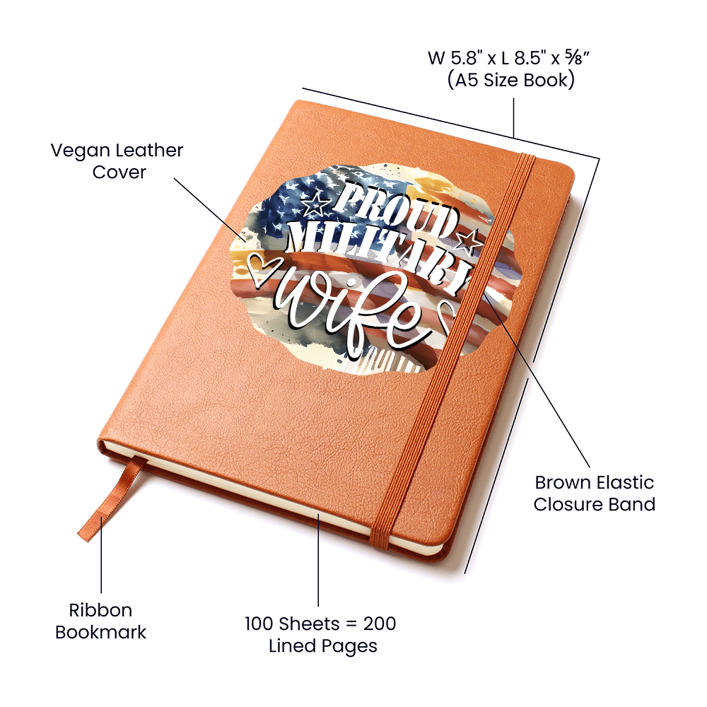 United States Proud Military Wife Graphic Leather Journal