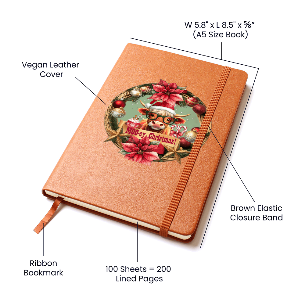 Moo-ey Christmas Highland Cow Graphic Leather Journal with Gift Wrapping
