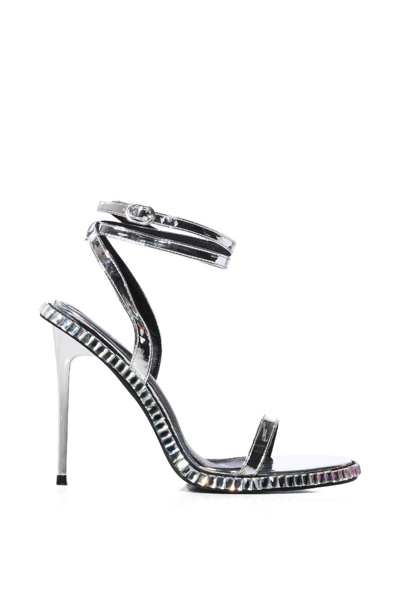 Azalea Wang Brik-Black Silver Stiletto Sandal Heels