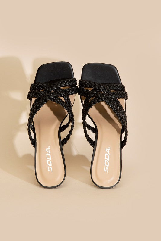 KELLAN-S Double Cross Braided Heel Sandals