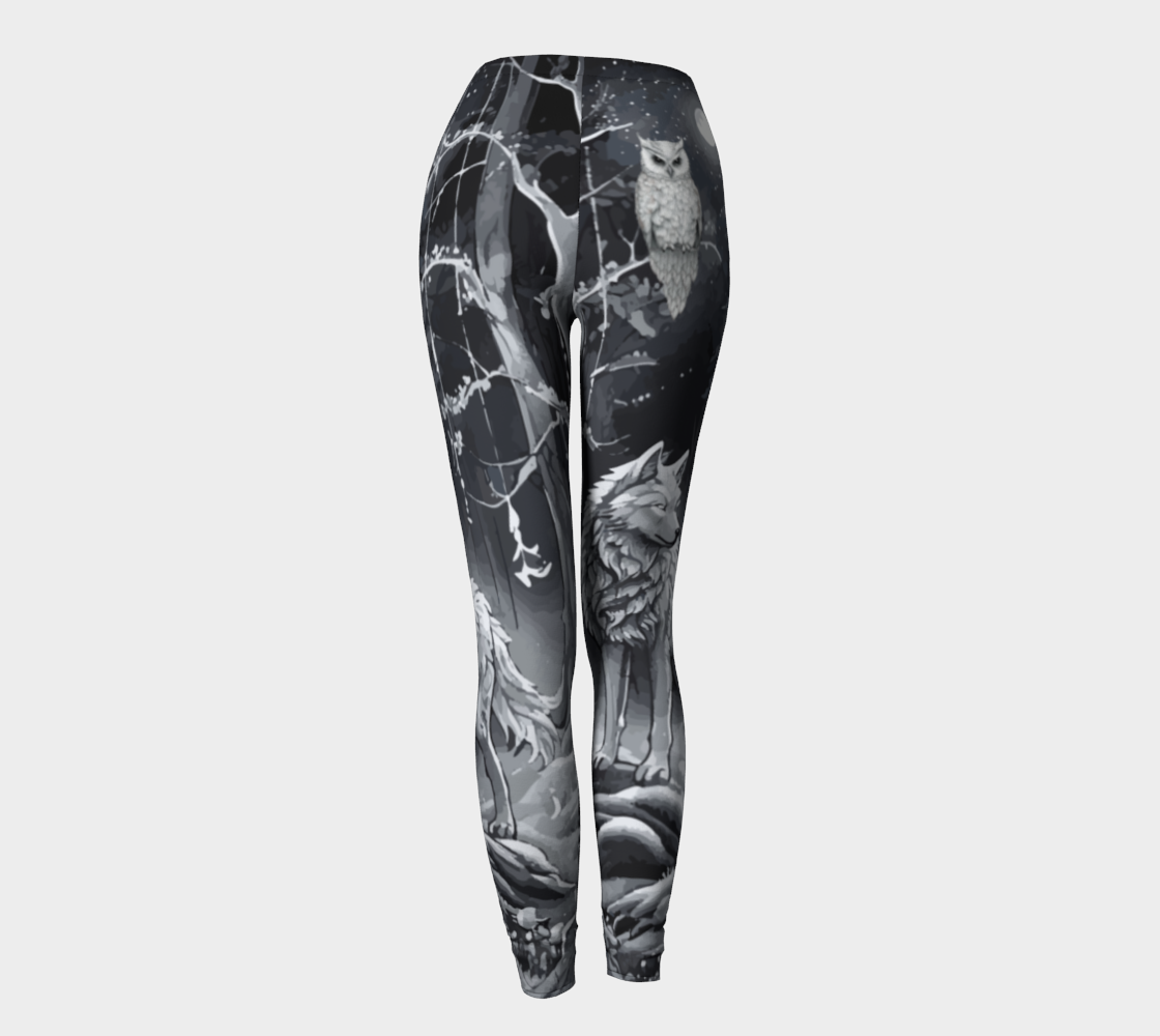 Ethereal Wolf in the Moonlight Printed Long Yoga Leggings