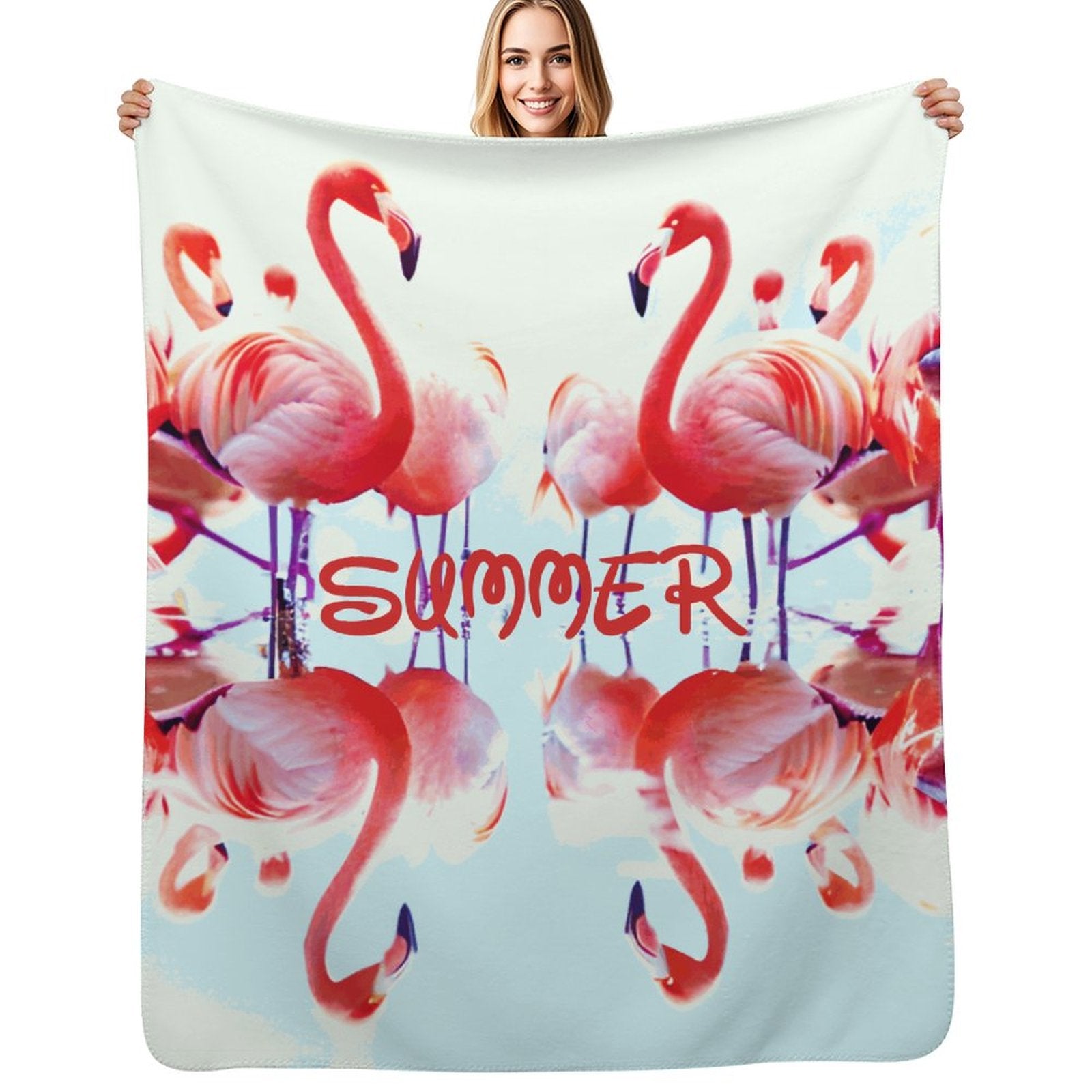 Pink Flamingos Summer Design Sherpa Fleece Throw Blanket - 50