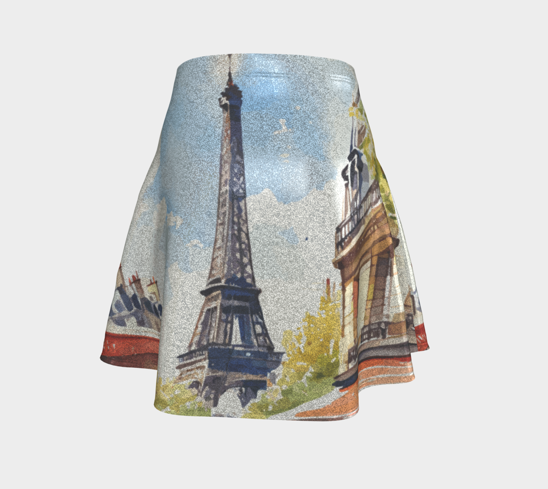 Women's Eiffel Tower Design Printed Flared Skirt