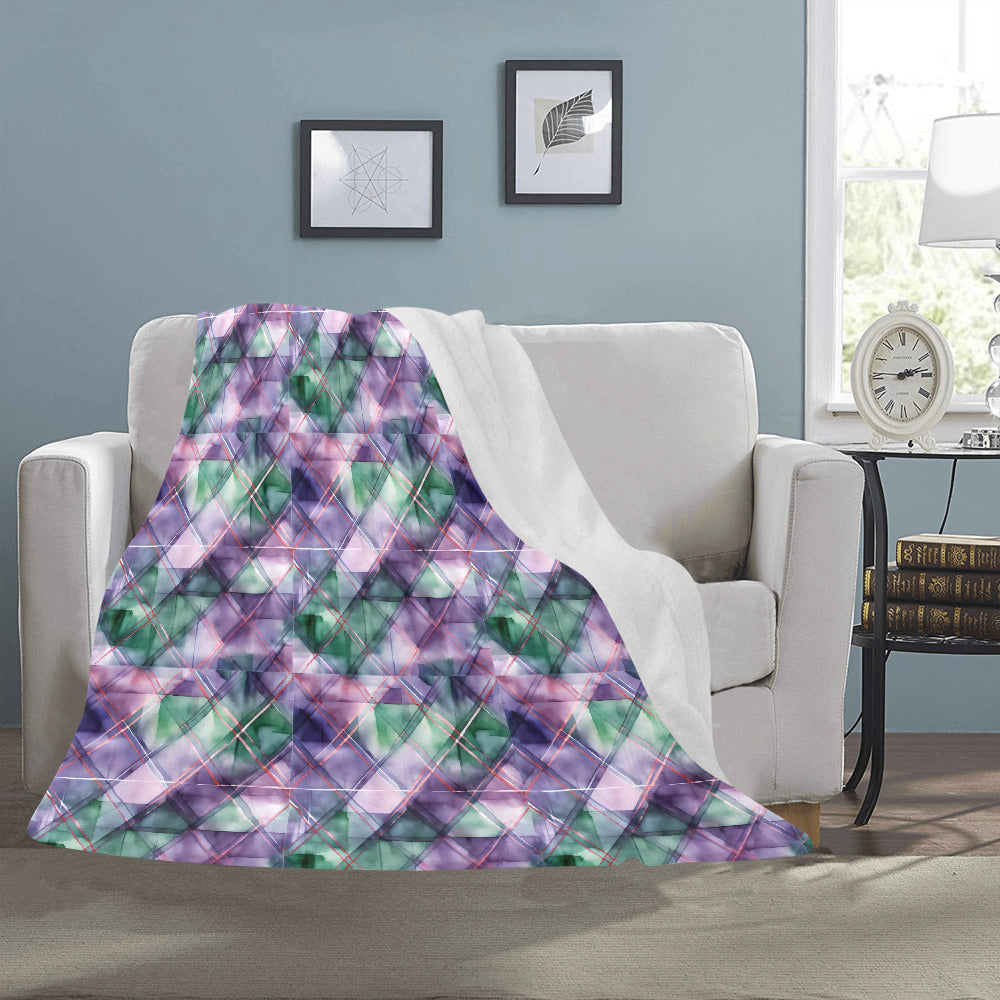 Purple and Green Faux Quilt Design Ultra-Soft Micro Fleece Blanket (Made In USA)