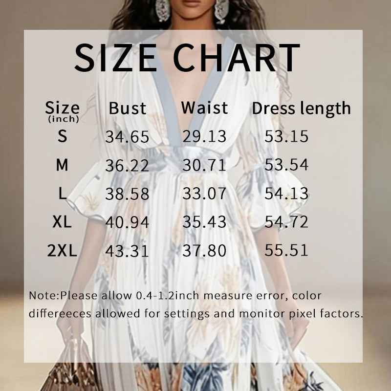 Women's Floral Print Maxi Dress With Deep V-Neck & Flare Sleeves