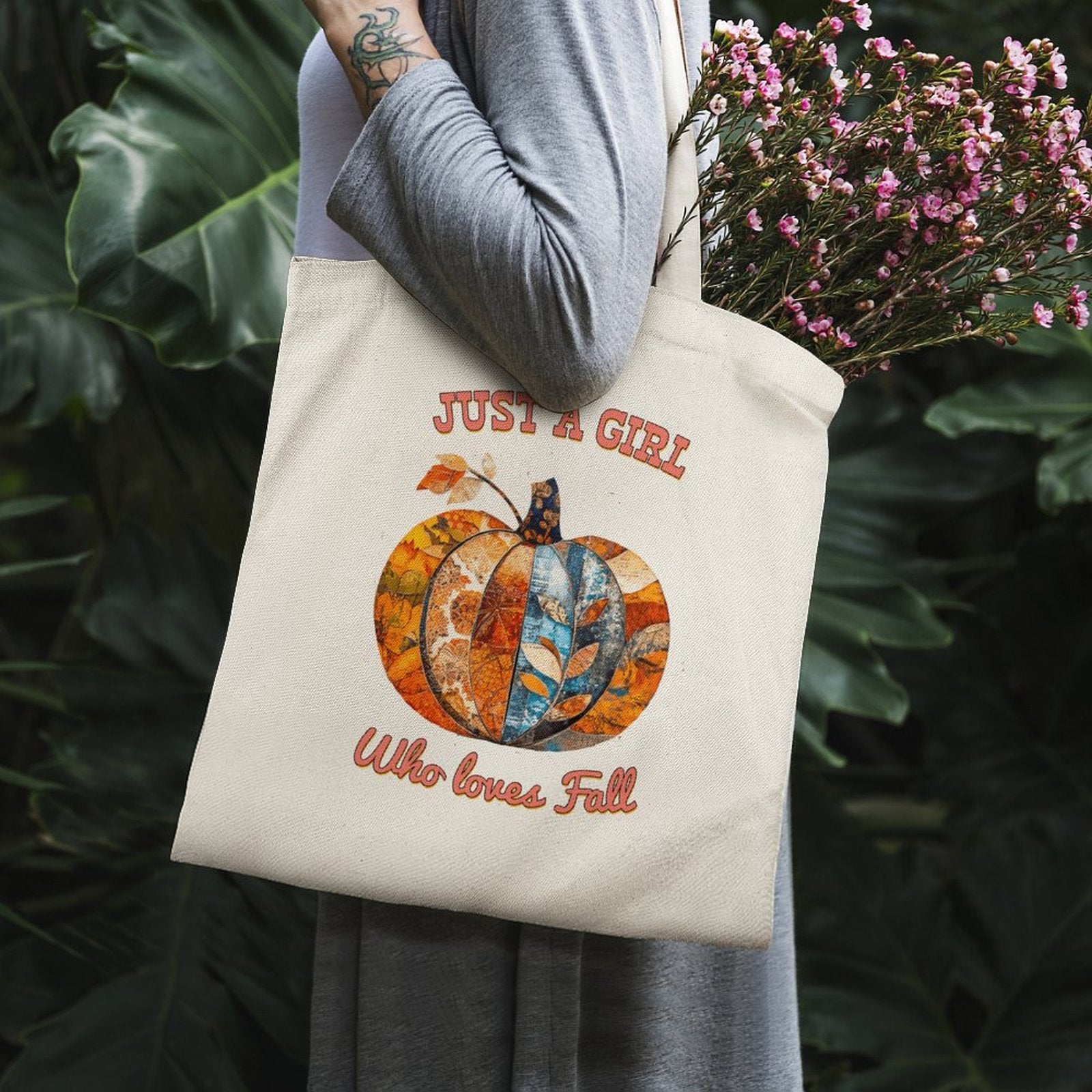 Just a Girl Who Loves Fall Pumpkins Canvas Tote Bag - 13.4