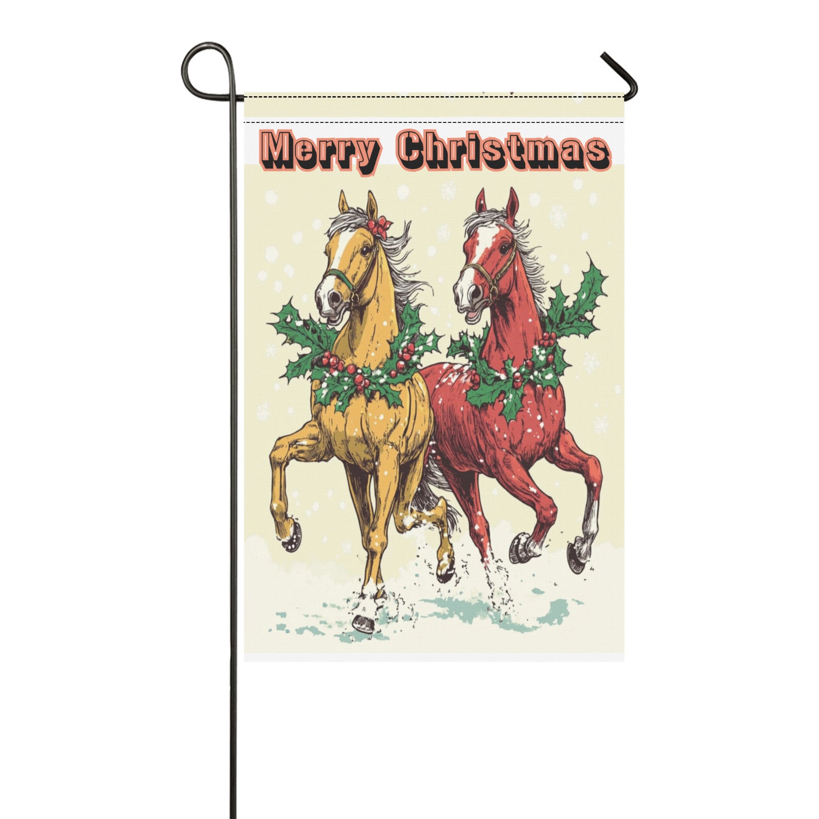 Horses at Christmas Garden Flag - 12