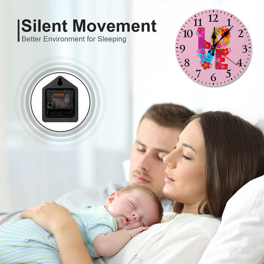 Floral LOVE Pink Modern Wooden Wall Clock