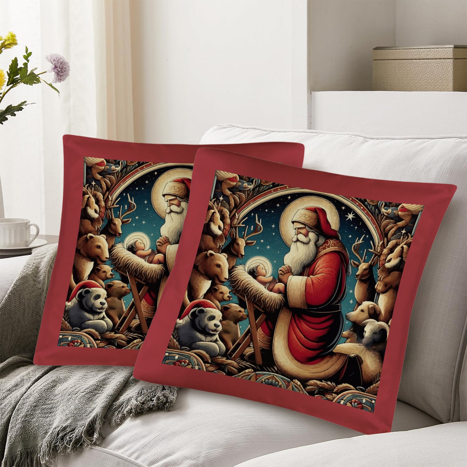 Santa with Baby Jesus Pillow Cases Custom Pillow Case 18 x 18 inch