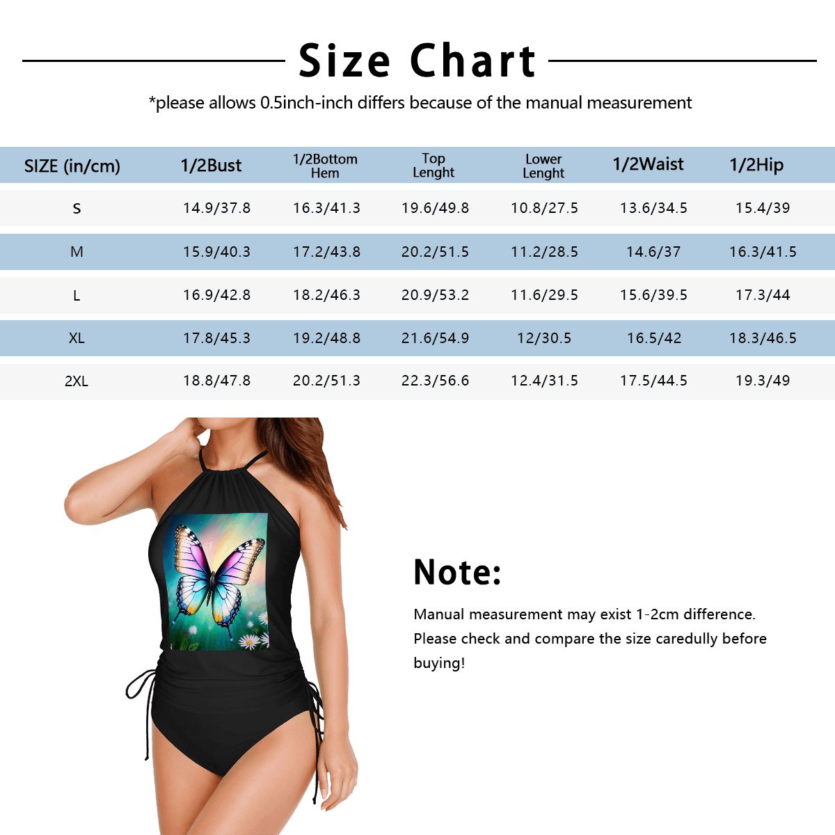 Women's Beautiful Butterfly and Daisies 2-Piece Tankini Set (Made in USA)