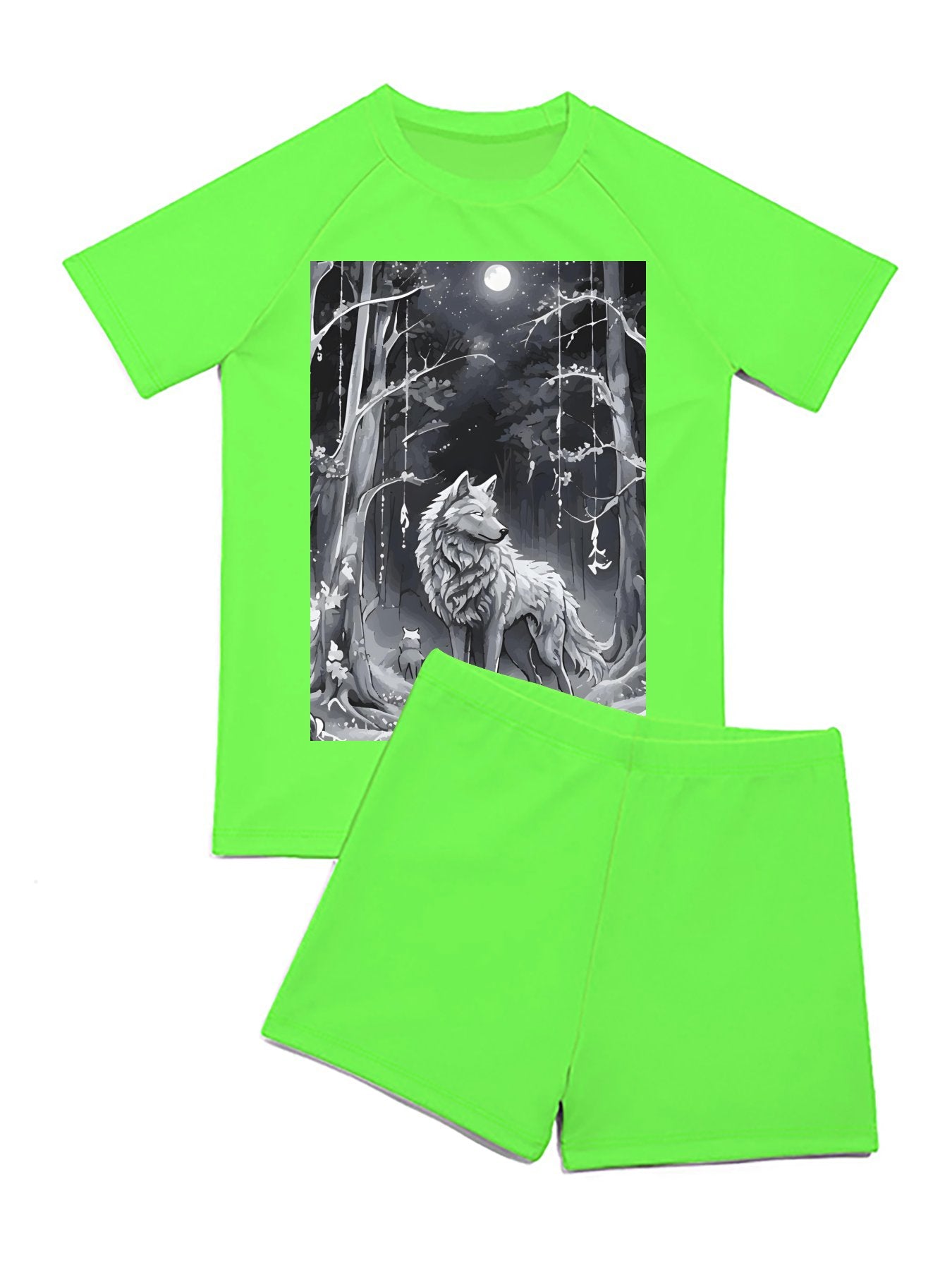 Ethereal Wolf in the Moonlight Short Sleeve 2-piece Swimsuit for Children (Front Printing)