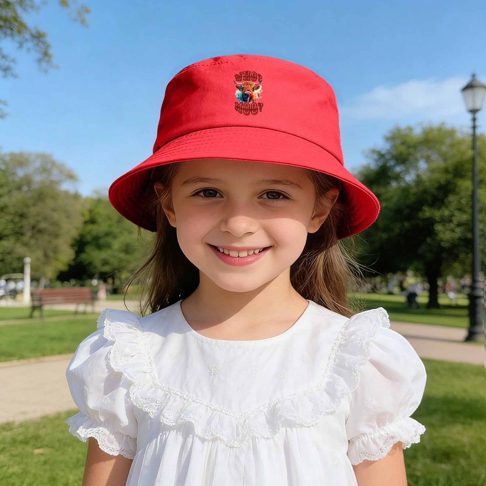 Who? Moo? Highland Cow Design Kid's Bucket Hat | Ships from USA