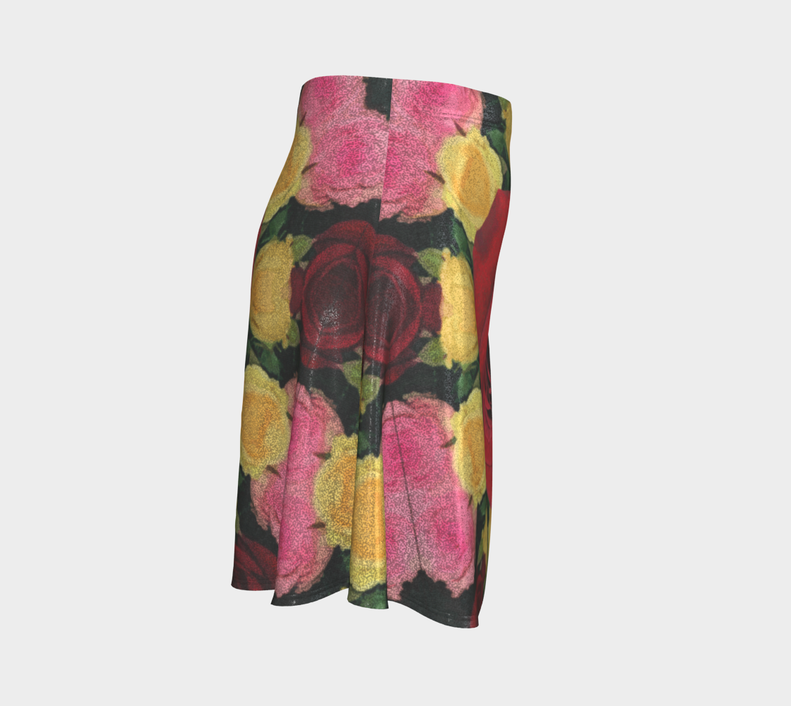 Red and Yellow Roses Flare Short Skirt