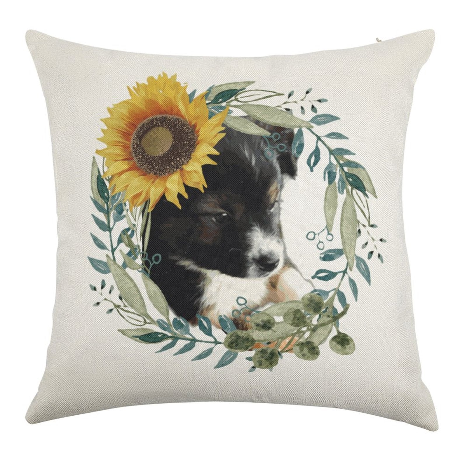 Cute Black Puppy Linen Pillowcase - 18