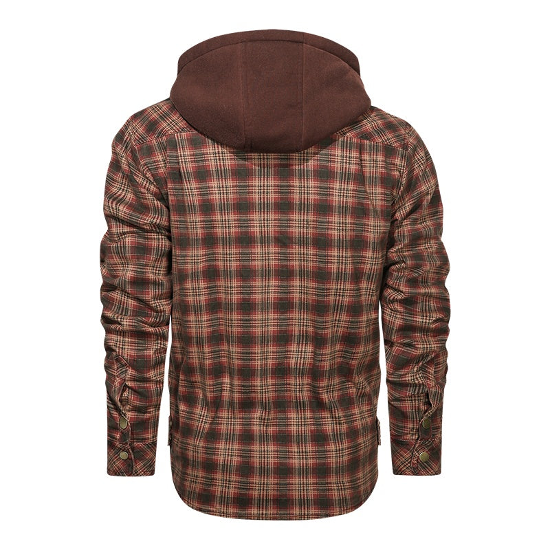 Men's Plaid Fleece Lined Detachable Hood Jacket