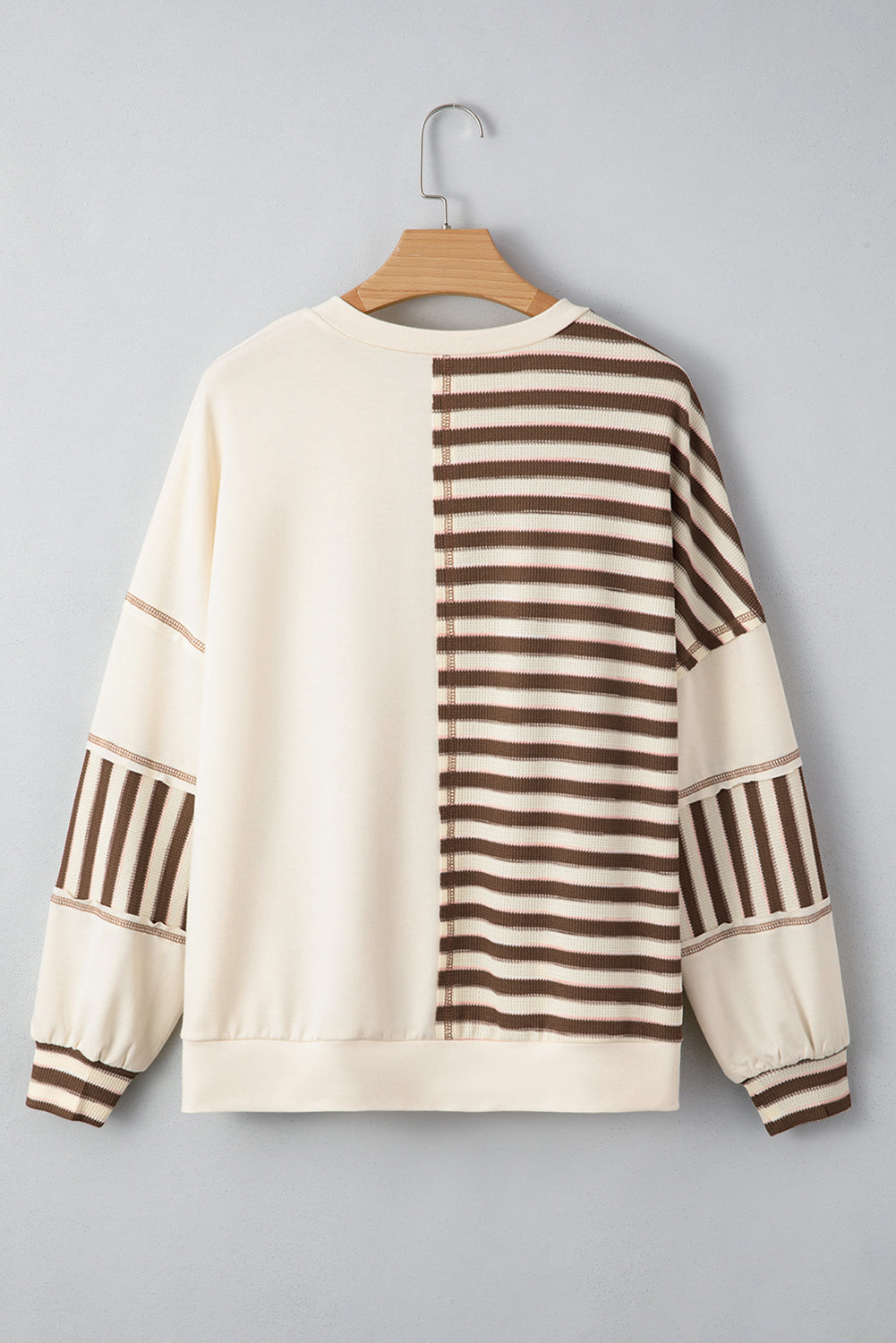 Women's Stripe Patchwork Long Sleeve Henley Top