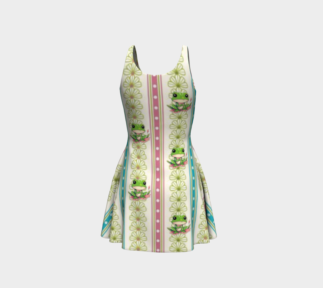 Green Frog Striped Short Flared Dress