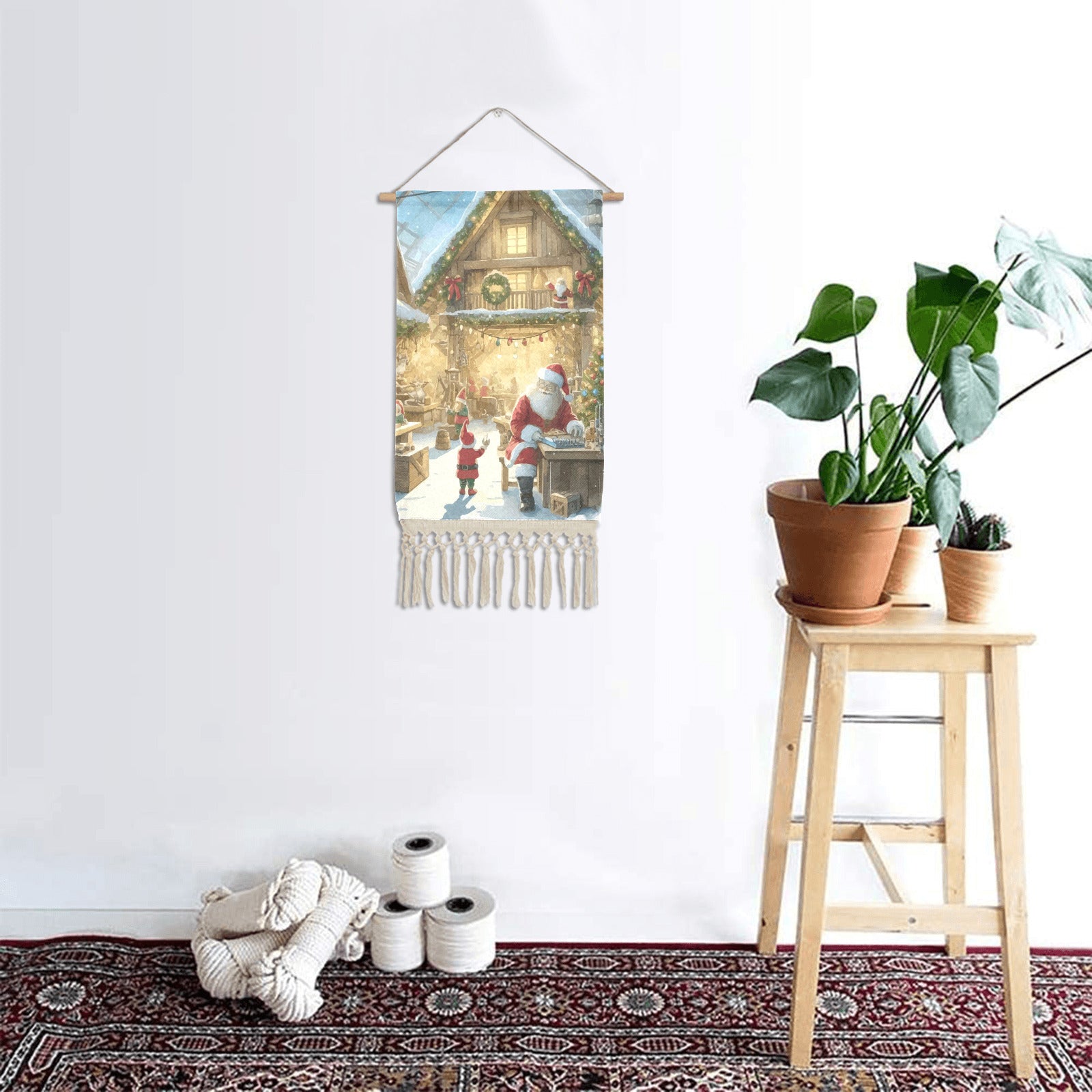 Santa's Workshop Linen Hanging Poster (Made in USA)